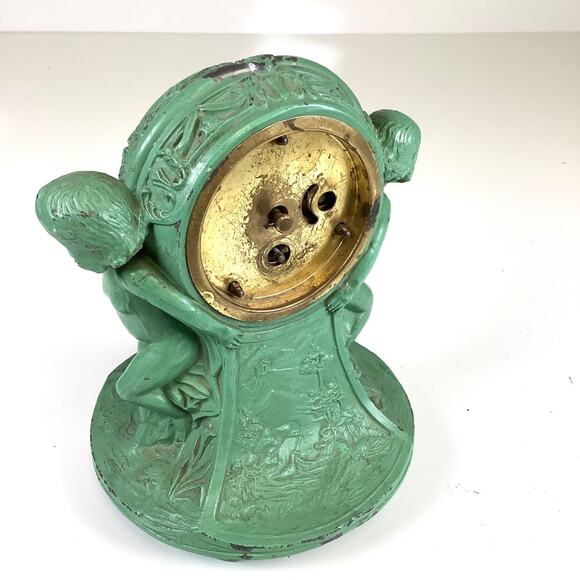 1920s LUX Clock Co. Figural Cherubs Painted Metal Novelty Desk Clock Antique Vtg - Picture 7 of 11